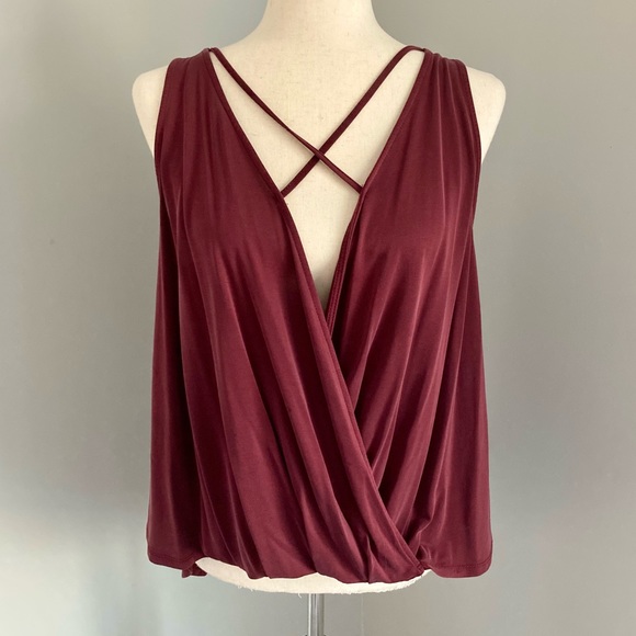 Francesca's Collections Tops - Francesca’s Alya Burgundy Red Criss Cross Strap Surplice Plunge Top